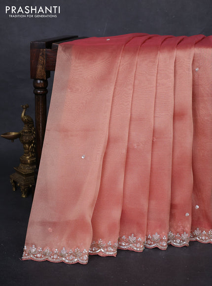 Peach Tissue Silk Embroidery Saree