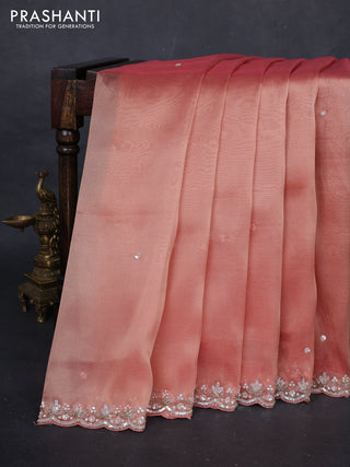 Peach Tissue Silk Embroidery Saree