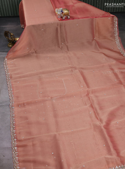 Peach Tissue Silk Embroidery Saree