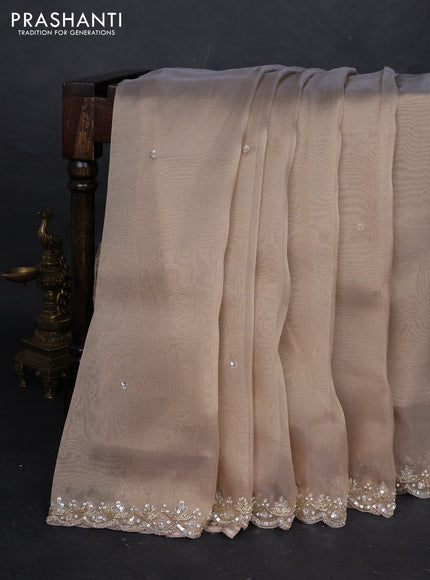 Beige Tissue Silk Embroidery Saree