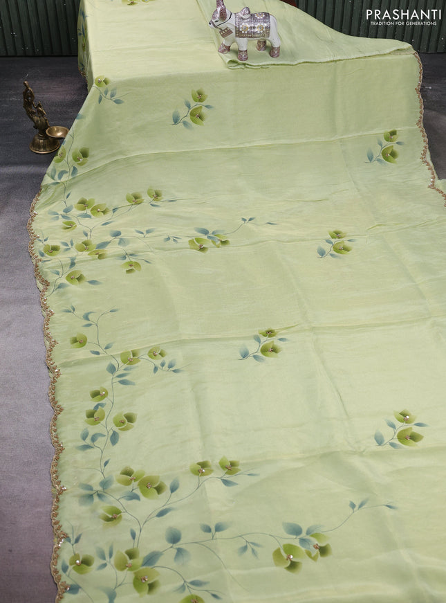 Pista Green Tissue Silk Embroidery Saree