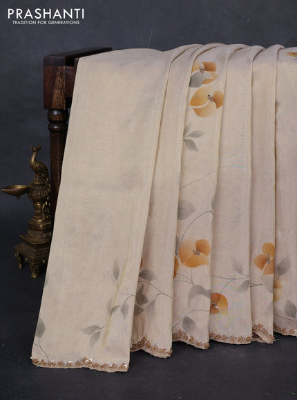 Beige Tissue Silk Embroidery Saree