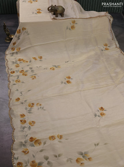 Beige Tissue Silk Embroidery Saree