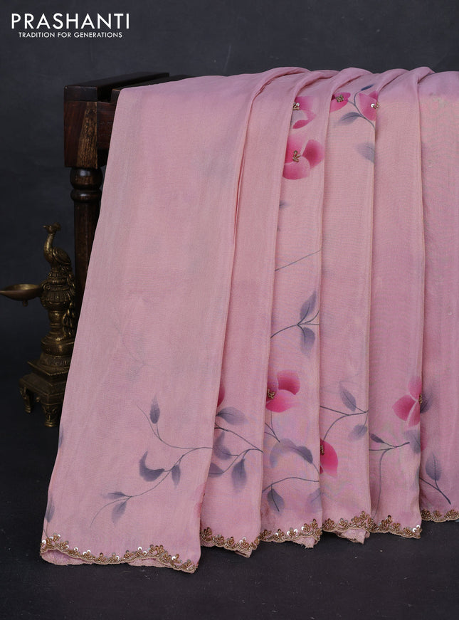 Light Pink Tissue Silk Embroidery Saree