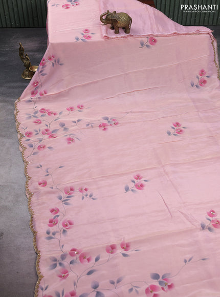 Light Pink Tissue Silk Embroidery Saree