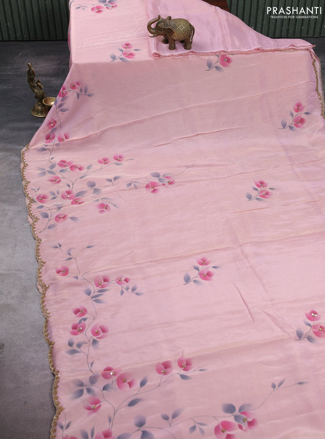 Light Pink Tissue Silk Embroidery Saree