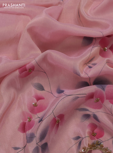 Light Pink Tissue Silk Embroidery Saree