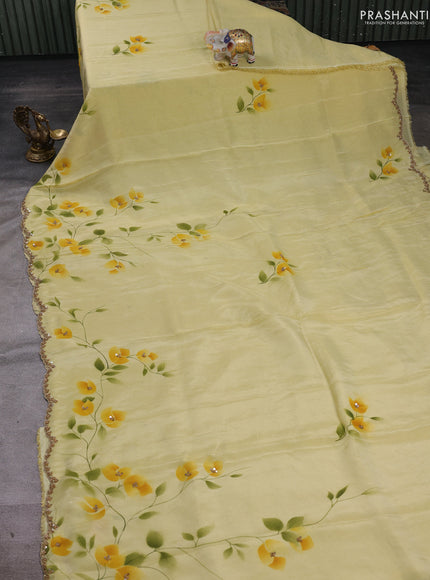Pale Yellow Tissue Silk Embroidery Saree