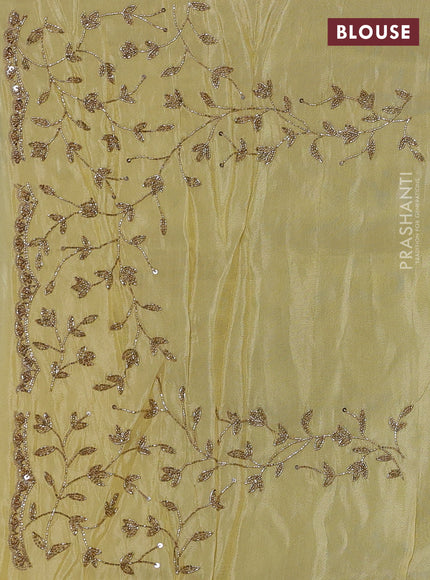 Pale Yellow Tissue Silk Embroidery Saree