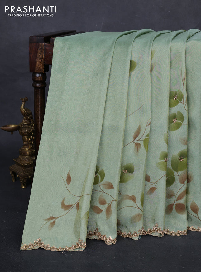 Pastel Green Tissue Silk Embroidery Saree