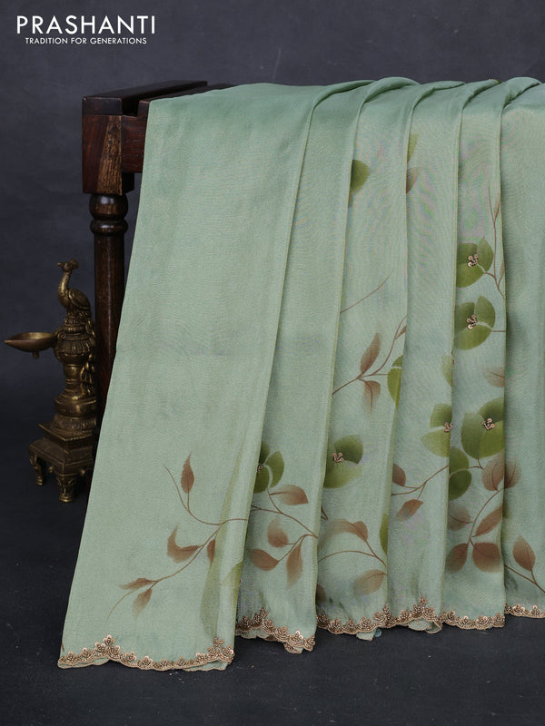 Pastel Green Tissue Silk Embroidery Saree