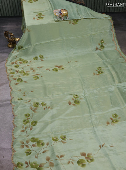 Pastel Green Tissue Silk Embroidery Saree