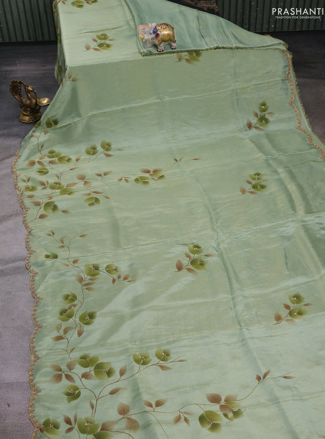 Pastel Green Tissue Silk Embroidery Saree