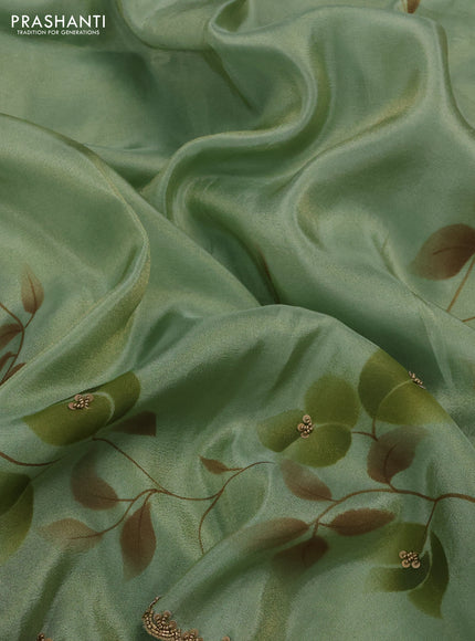 Pastel Green Tissue Silk Embroidery Saree