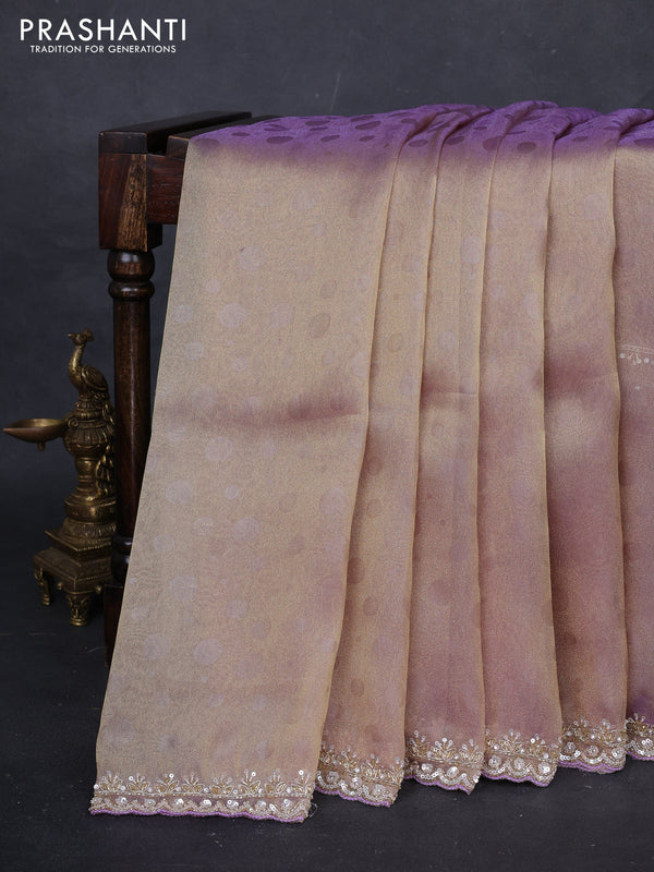 Pastel Lavender Tissue silk Embroidery Saree