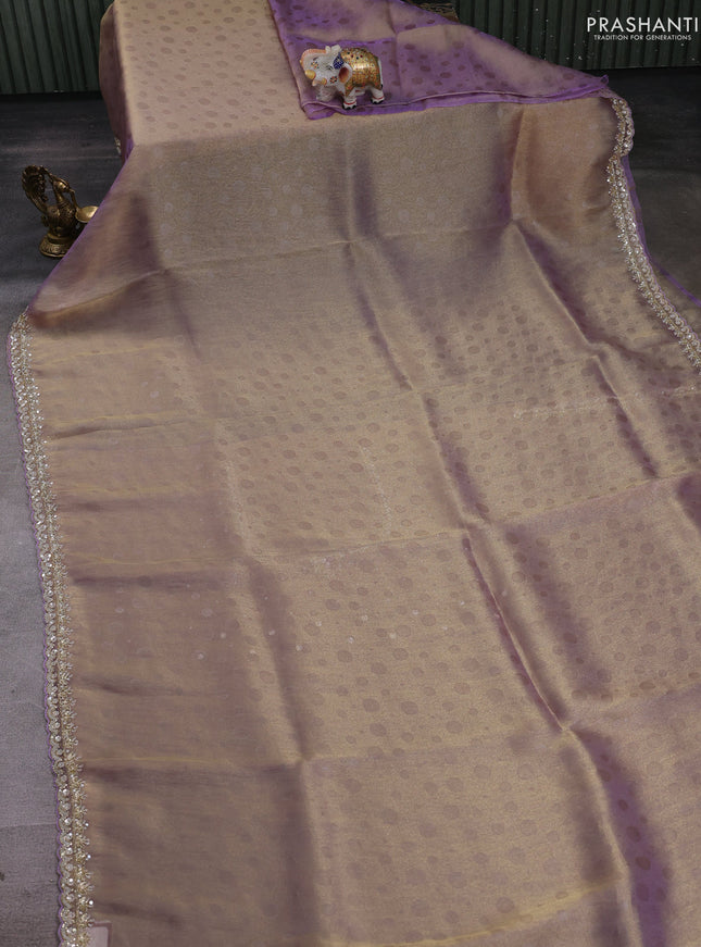 Pastel Lavender Tissue silk Embroidery Saree