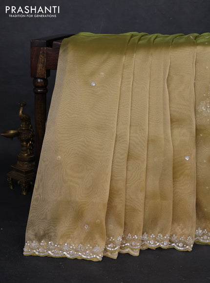 Yellow Tissue silk Embroidery Saree