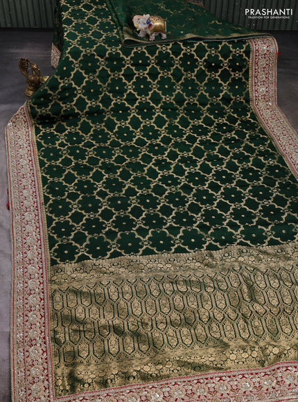 Green & Red Banarasi silk Embroidery saree