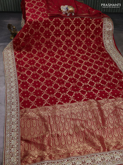 Red Banarasi silk Embroidery saree