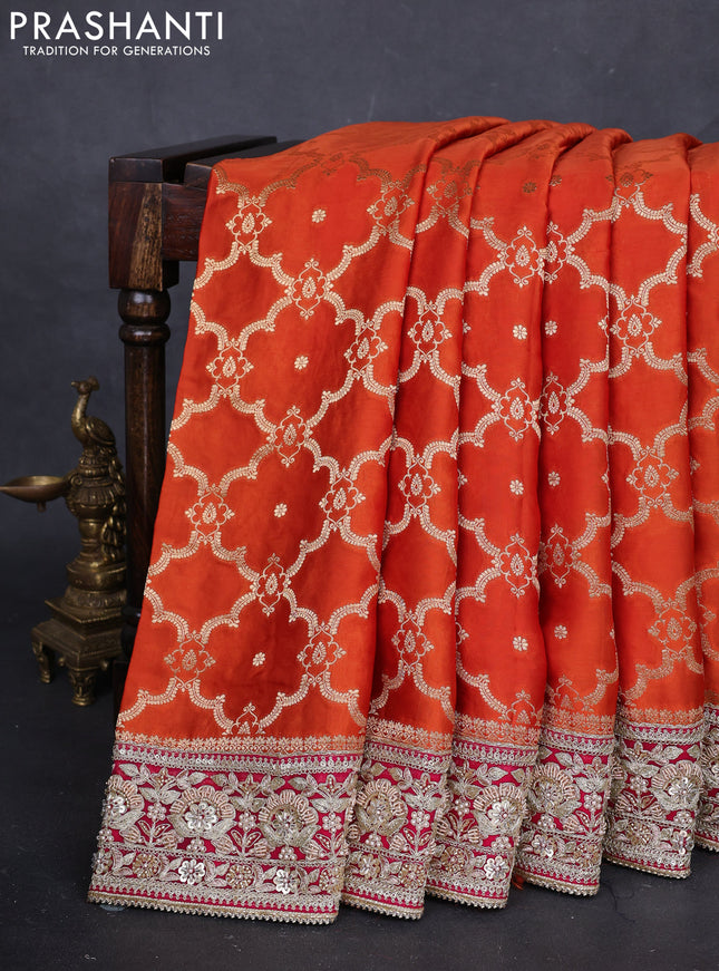 Orange Banarasi silk Embroidery saree