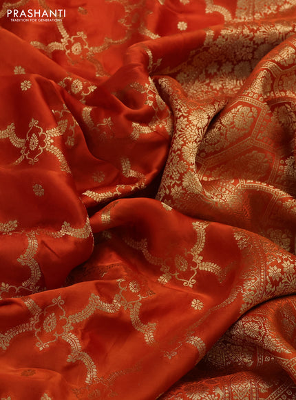 Orange Banarasi silk Embroidery saree