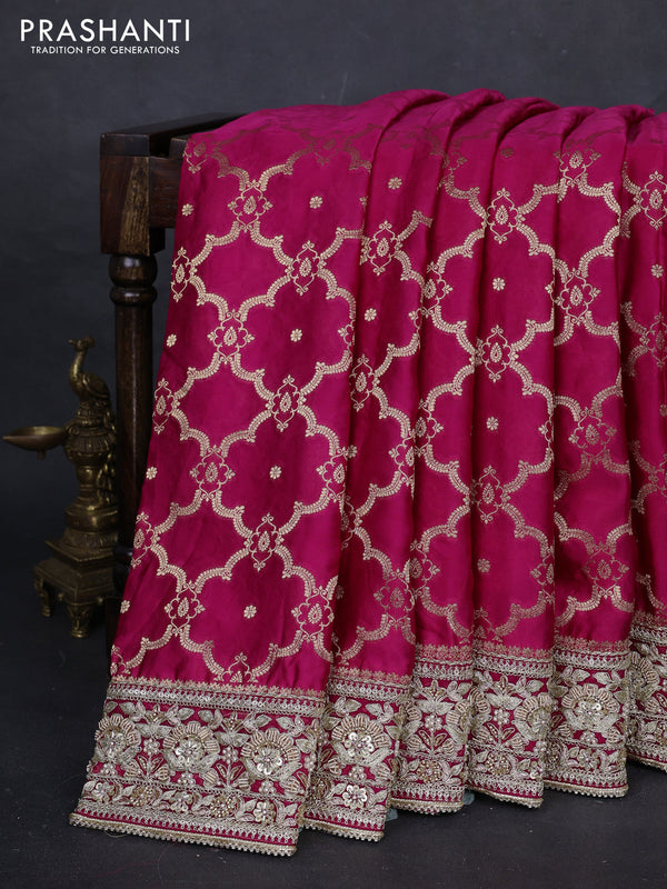 Orange Banarasi silk Embroidery saree