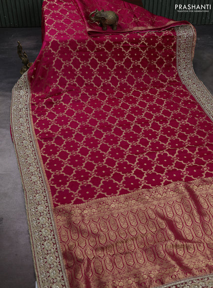 Orange Banarasi silk Embroidery saree