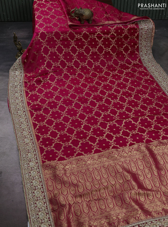 Pink Banarasi silk Embroidery saree