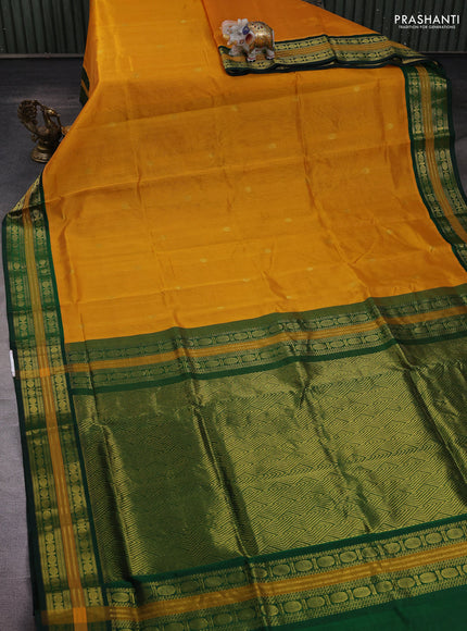 Mustard Yellow & Green Silk Cotton Korvai - Buttas