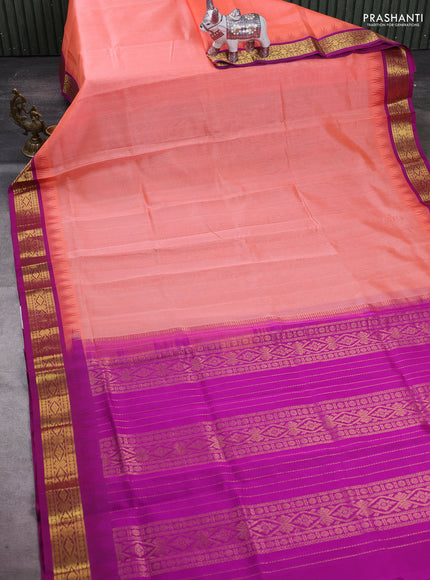 Peach Orange & Magenta Pink Silk Cotton Korvai Saree