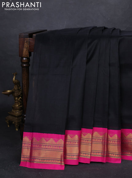 Black & Pink Silk Cotton Korvai Saree