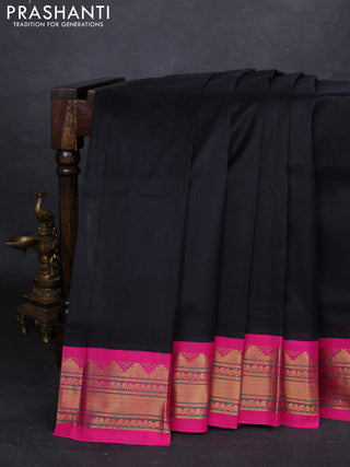 Black & Pink Silk Cotton Korvai Saree