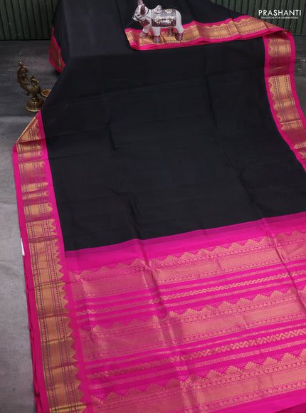 Black & Pink Silk Cotton Korvai Saree