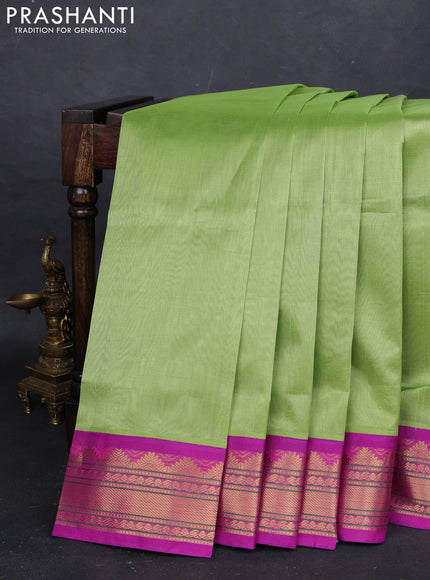 Green & Magenta Pink Silk Cotton Korvai Saree