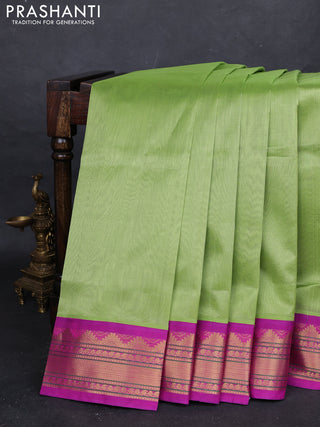 Green & Magenta Pink Silk Cotton Korvai Saree