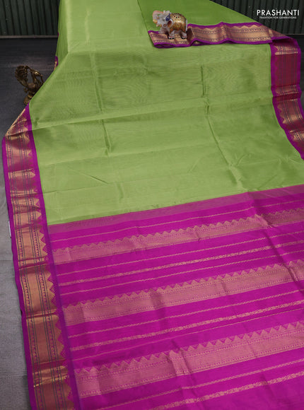 Green & Magenta Pink Silk Cotton Korvai Saree
