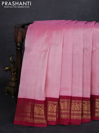 Pastel Pink & Wine Silk Cotton Korvai Saree