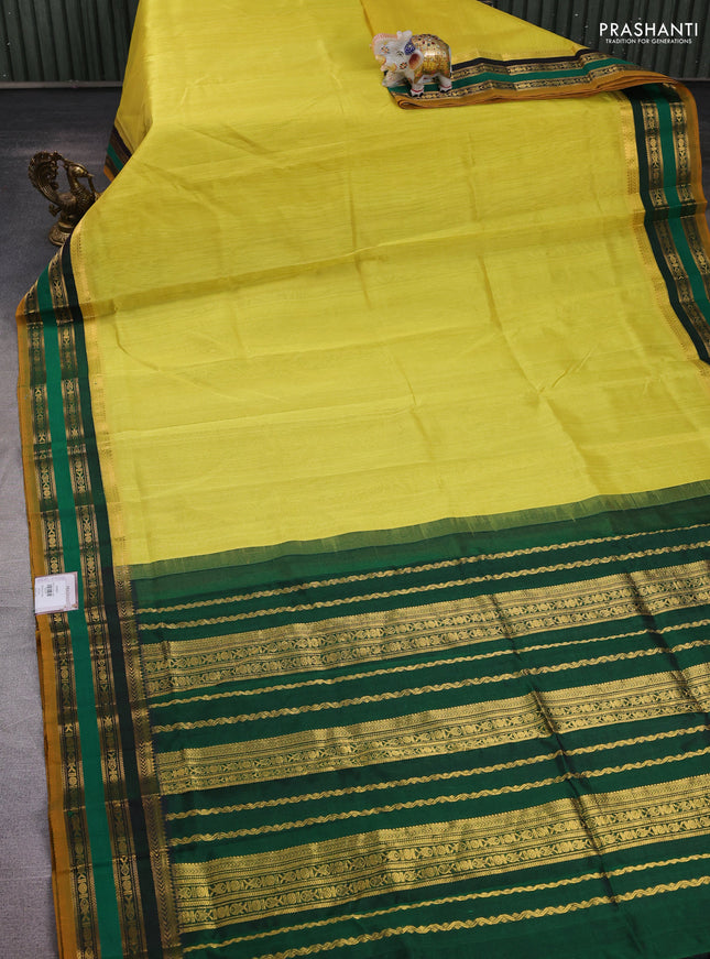 Lime Yellow & Green Silk Cotton Korvai Saree