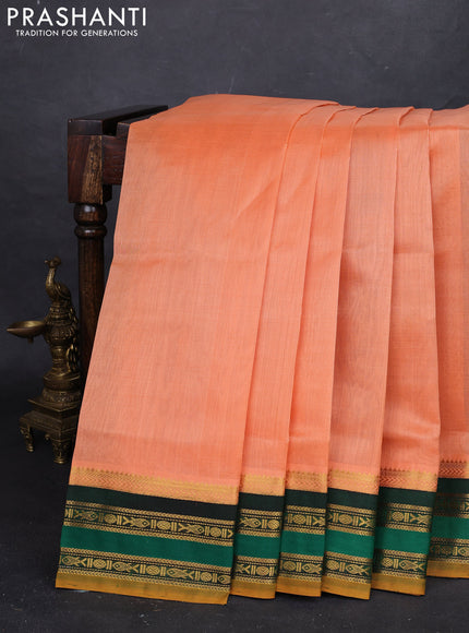 Peach Orange & Green Silk Cotton Korvai Saree
