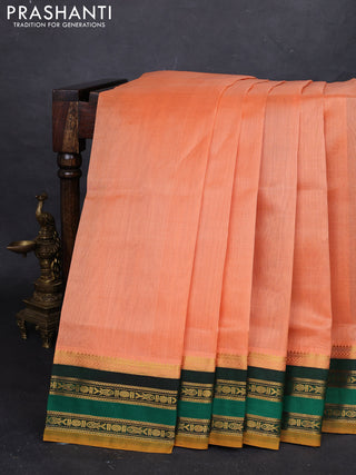 Peach Orange & Green Silk Cotton Korvai Saree