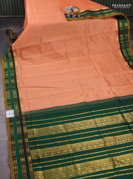 Peach Orange & Green Silk Cotton Korvai Saree