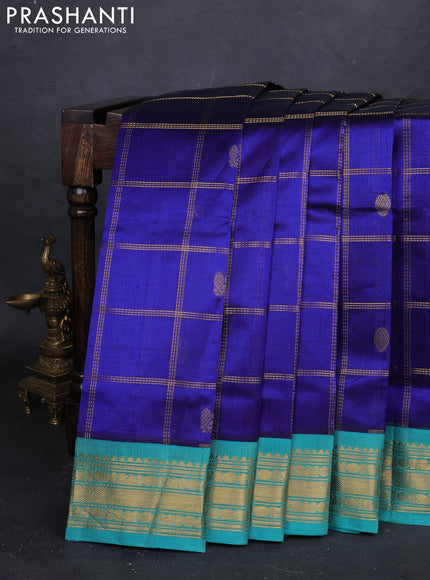 Blue & Teal Blue Silk Cotton Korvai - Buttas
