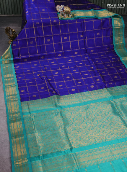 Blue & Teal Blue Silk Cotton Korvai - Buttas