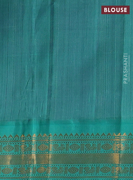Purple & Teal Blue Silk Cotton Korvai - Checks