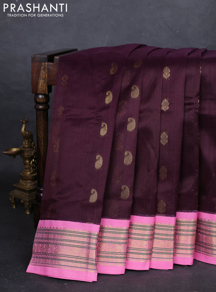 Coffee Brown & Pink Silk Cotton Korvai - Buttas