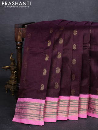 Coffee Brown & Pink Silk Cotton Korvai - Buttas