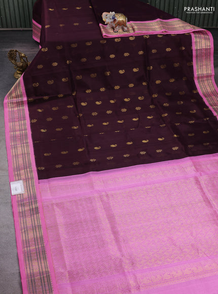Coffee Brown & Pink Silk Cotton Korvai - Buttas