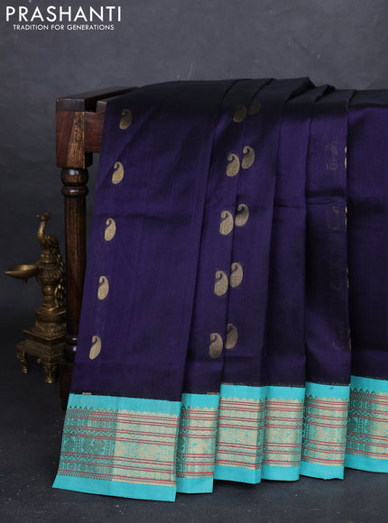 Navy Blue & Teal Blue Silk Cotton Korvai - Buttas
