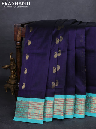 Navy Blue & Teal Blue Silk Cotton Korvai - Buttas
