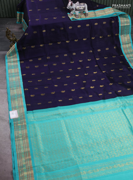 Navy Blue & Teal Blue Silk Cotton Korvai - Buttas